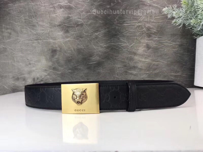Gucci Signature Leather Belt With Tiger Black 38mm